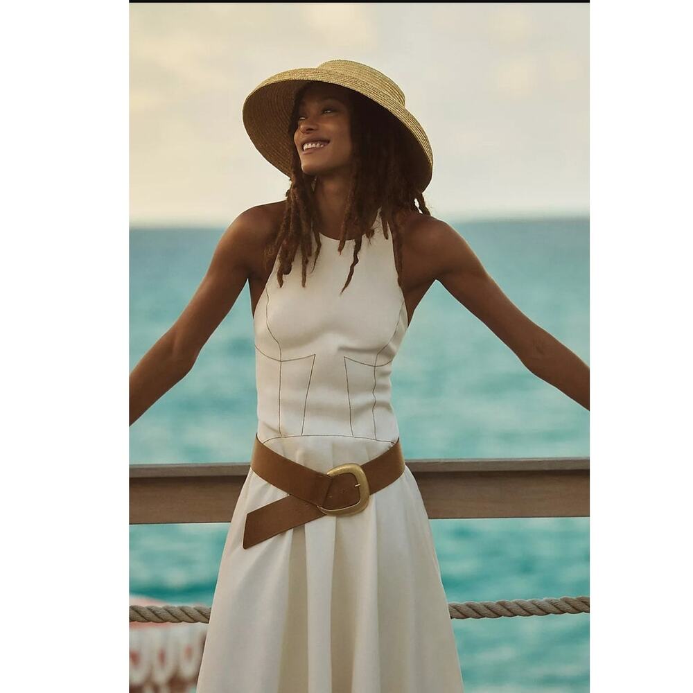 NWT Anthropologie The Kenzie Drop-Waist Midi Dress $178 XL White Smocked Back - Picture 5 of 5